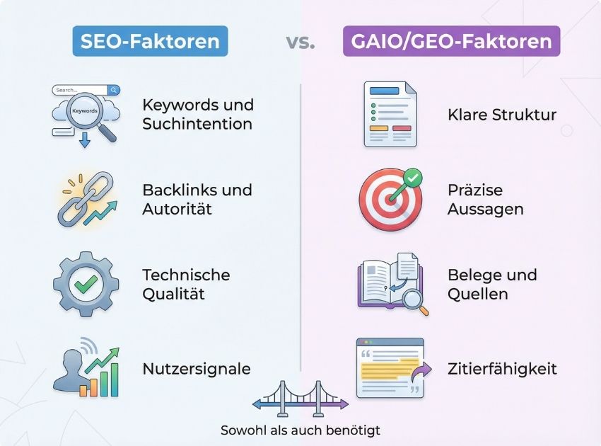 SEO-Faktoren vs. GAIO/GEO-Faktoren