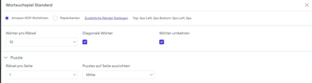 Book Bolt Erfahrungen 2026: So erstellst du Rätselbücher für Amazon KDP 9 Book Bolt: Wortsuchspiel - meine Einstellungen