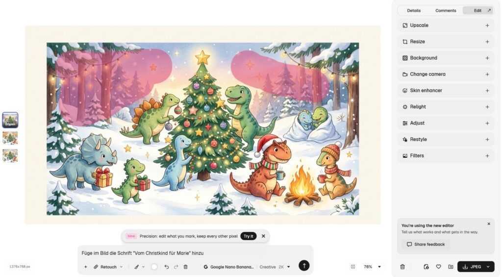 Geschenkpapier selber gestalten mit KI: Zwei Workflows für private und geschäftliche Geschenke 14 Text im Bild hinzufügen 1/2