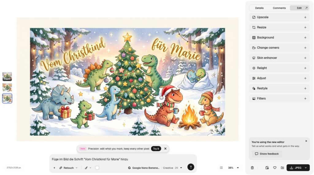 Geschenkpapier selber gestalten mit KI: Zwei Workflows für private und geschäftliche Geschenke 15 Text im Bild hinzufügen 2/2
